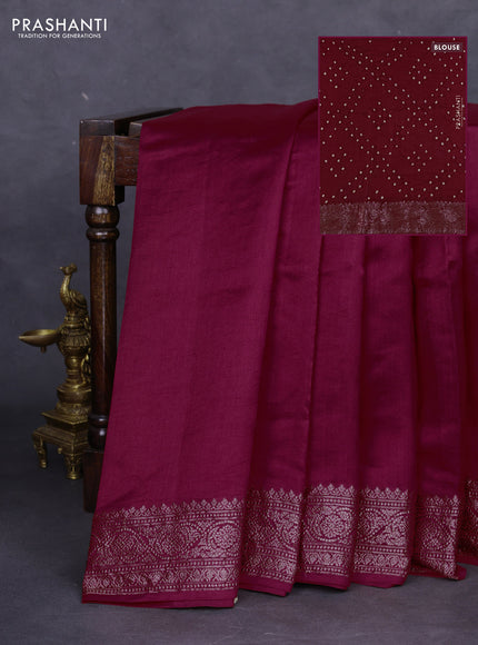 Chiniya silk saree maroon with plain body and woven border
