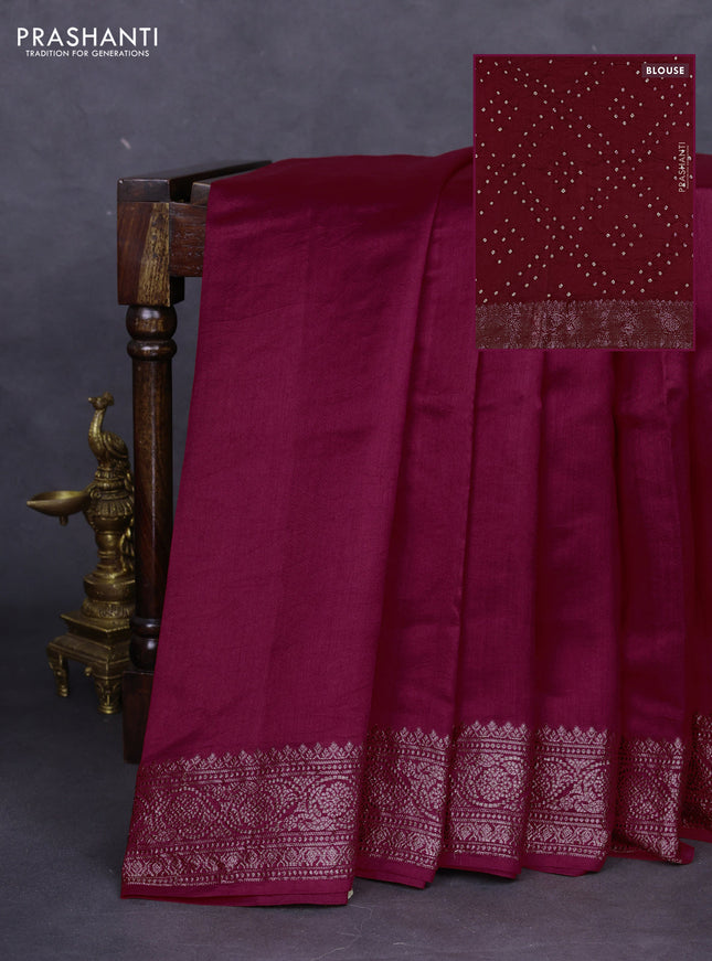 Chiniya silk saree maroon with plain body and woven border