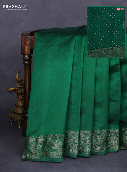 Chiniya silk saree green with plain body and woven border