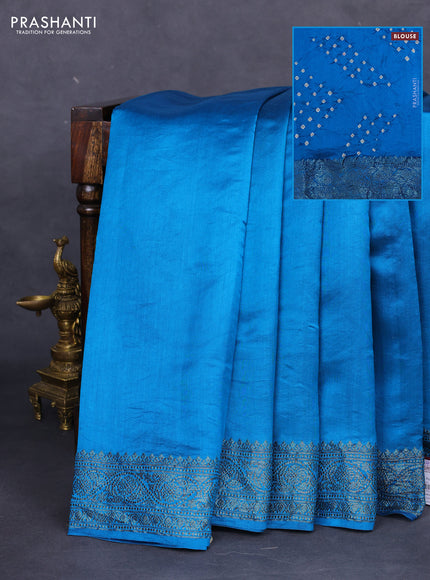 Chiniya silk saree cs blue with plain body and woven border