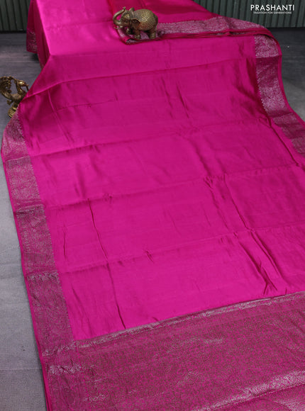 Chiniya silk saree magenta pink with plain body and woven border