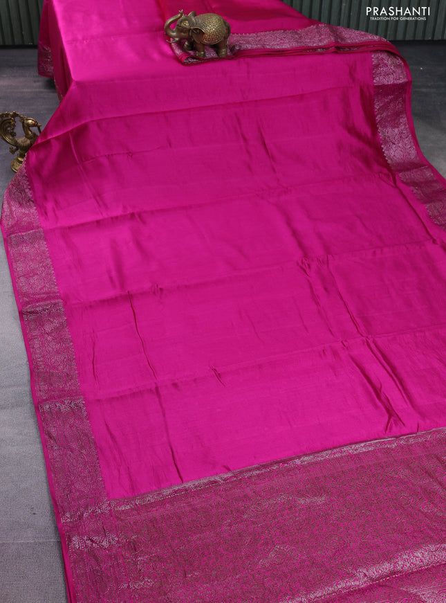 Chiniya silk saree magenta pink with plain body and woven border