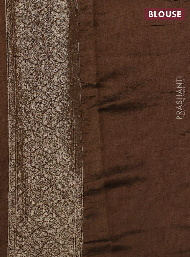 Chiniya silk saree green and brown with allover zari weaves & bandhini prints and zari woven border