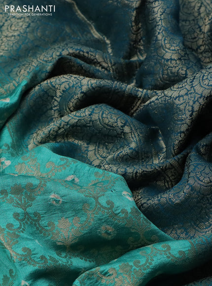 Chiniya silk saree teal green and cs blue with allover zari weaves & bandhini prints and zari woven border