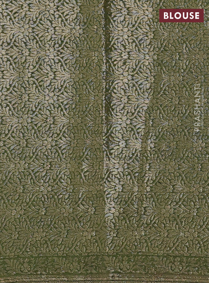 Chiniya silk saree peach pink and mehendi green with allover zari weaves & bandhini prints and zari woven border