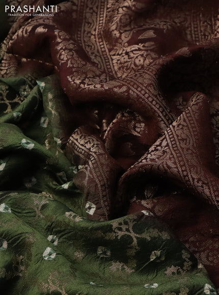 Chiniya silk saree sap green and deep maroon with allover zari weaves & bandhini prints and zari woven border