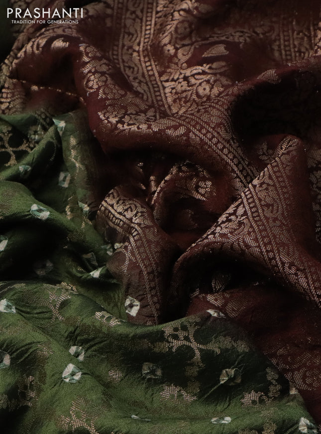 Chiniya silk saree sap green and deep maroon with allover zari weaves & bandhini prints and zari woven border