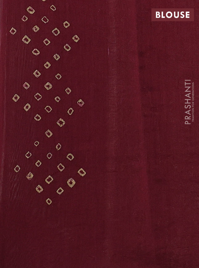 Chiniya silk saree greyish green and maroon with allover zari buttas & bandhini prints and zari woven border