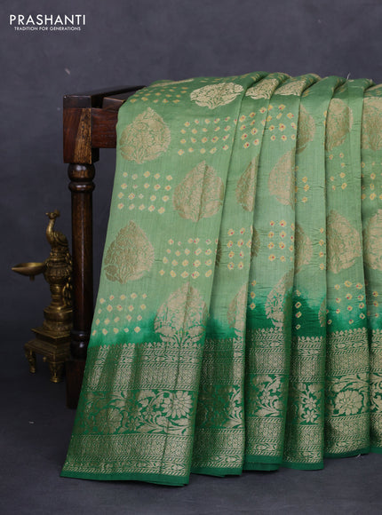 Chiniya silk saree pastel green and green with allover zari weaves & bandhini prints and zari woven border