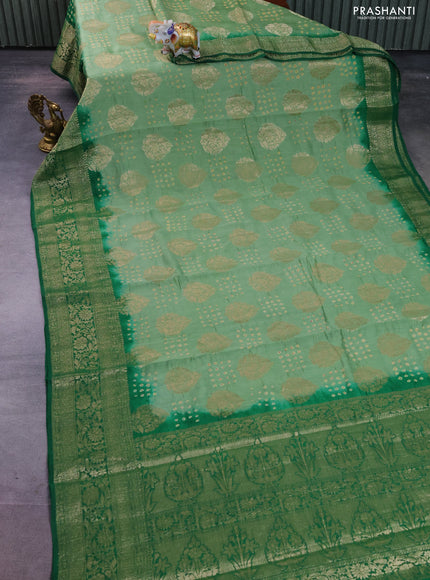 Chiniya silk saree pastel green and green with allover zari weaves & bandhini prints and zari woven border