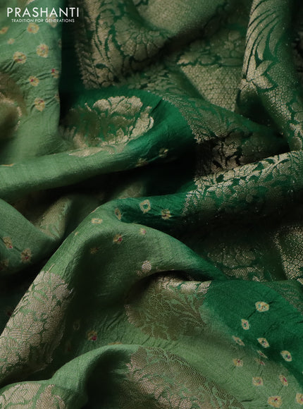 Chiniya silk saree pastel green and green with allover zari weaves & bandhini prints and zari woven border