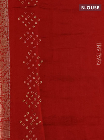 Chiniya silk saree mustard yellow and maroon with allover zari buttas & bandhini prints and zari woven border