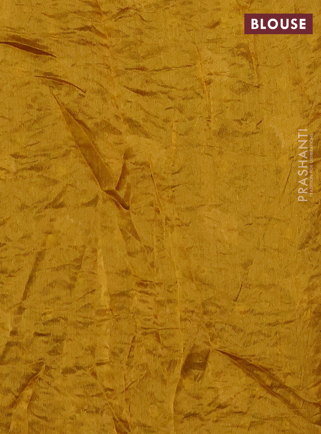 Chiniya silk saree deep maroon and mustard yellow with allover zari buttas & bandhini prints in borderless style