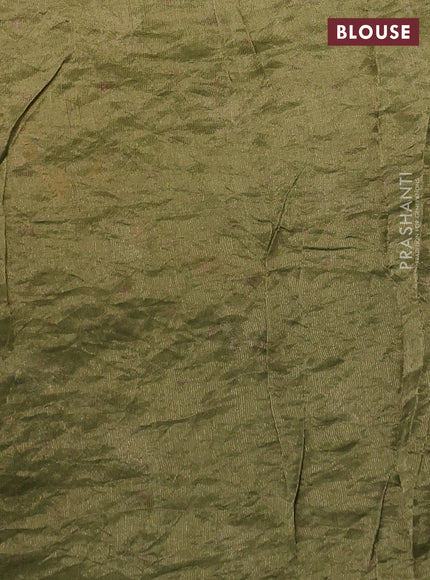 Chiniya silk saree mehendi green with allover zari buttas & bandhini prints in borderless style