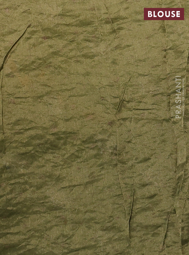 Chiniya silk saree mehendi green with allover zari buttas & bandhini prints in borderless style