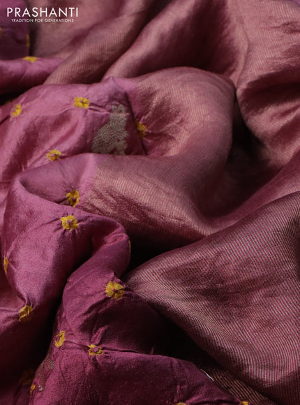 Chiniya silk saree mauve pink with allover zari buttas & bandhini prints in borderless style