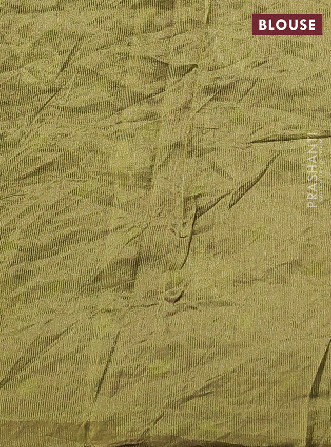 Chiniya silk saree purple and mehendi green with allover zari buttas & bandhini prints in borderless style