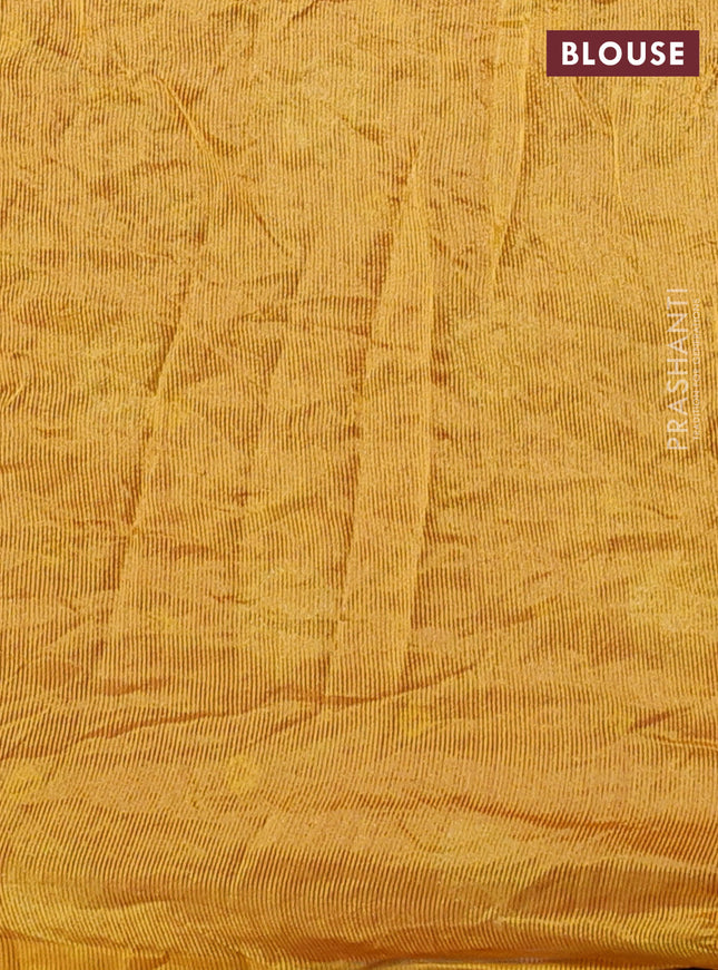 Chiniya silk saree pink and mustard yellow with allover zari buttas & bandhini prints in borderless style