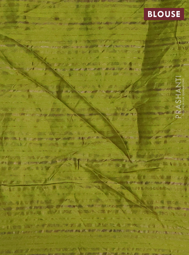 Chiniya silk saree purple and mehendi green with allover zari buttas & bandhini prints in borderless style