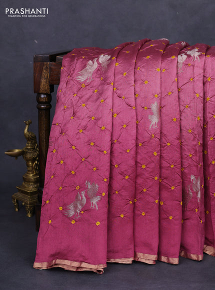 Chiniya silk saree mauve pink with allover zari buttas & bandhini prints and zari woven piping border