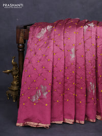 Chiniya silk saree mauve pink with allover zari buttas & bandhini prints and zari woven piping border