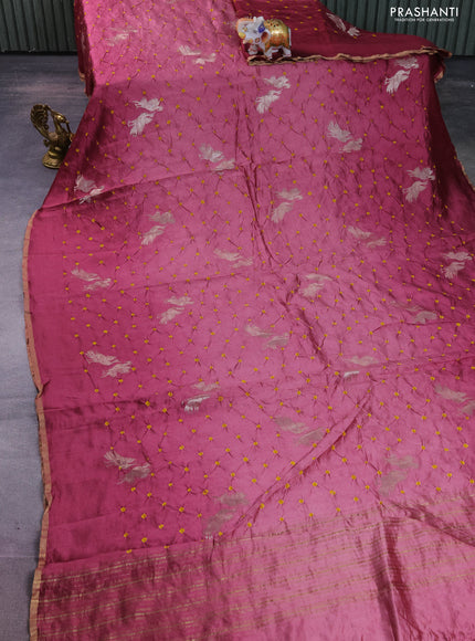 Chiniya silk saree mauve pink with allover zari buttas & bandhini prints and zari woven piping border