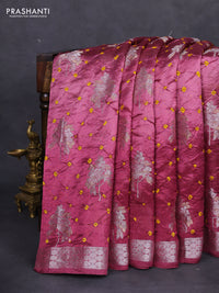 Chiniya silk saree mauve pink with allover silver zari buttas & bandhini prints and silver zari woven border