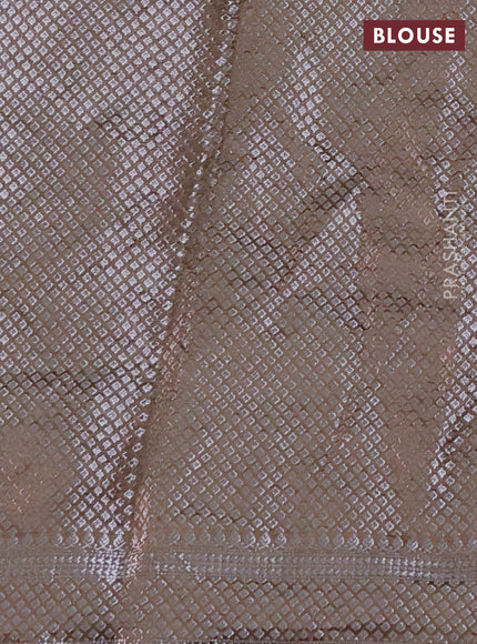 Chiniya silk saree brown with allover silver zari buttas & bandhini prints and silver zari woven border