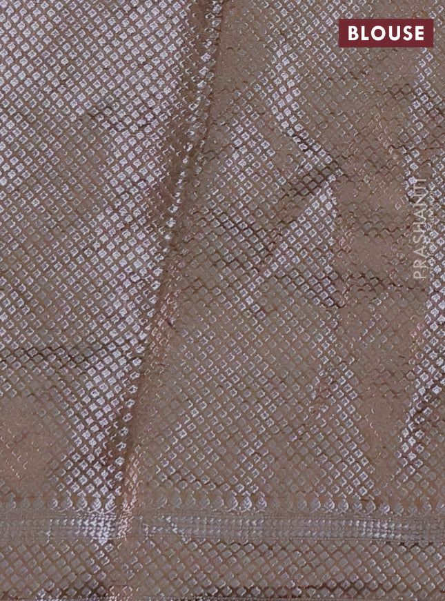 Chiniya silk saree brown with allover silver zari buttas & bandhini prints and silver zari woven border