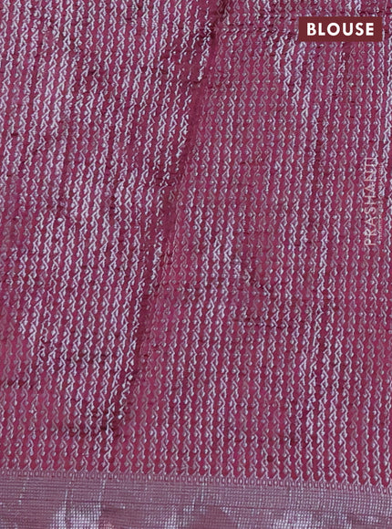 Chiniya silk saree wine shade with allover silver zari buttas & bandhini prints and silver zari woven border