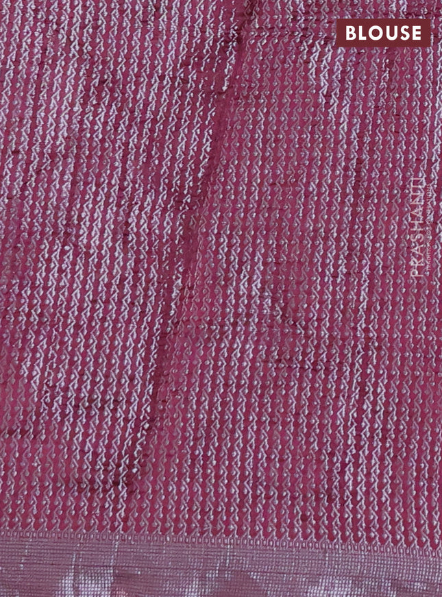 Chiniya silk saree wine shade with allover silver zari buttas & bandhini prints and silver zari woven border