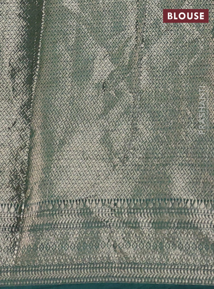 Chiniya silk saree peacock green with allover zari buttas & bandhini prints and zari woven border