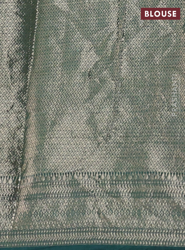 Chiniya silk saree peacock green with allover zari buttas & bandhini prints and zari woven border