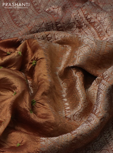 Chiniya silk saree brown with allover zari buttas & bandhini prints and zari woven border