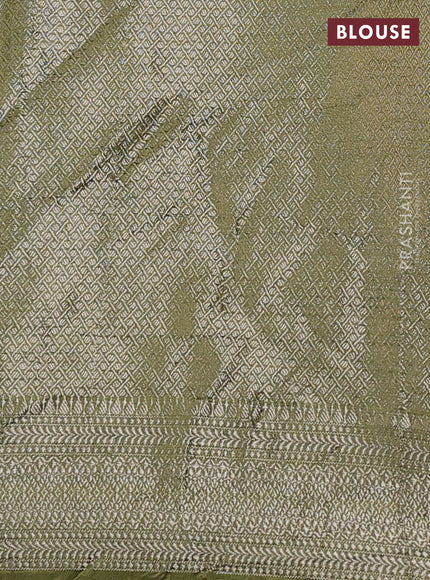 Chiniya silk saree sap green with allover zari buttas & bandhini prints and zari woven simple border