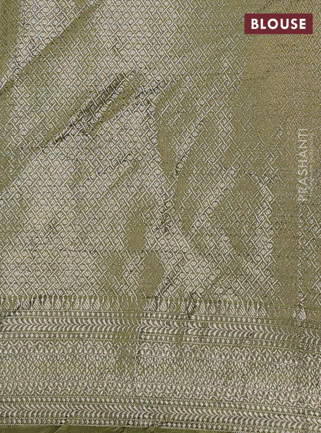 Chiniya silk saree sap green with allover zari buttas & bandhini prints and zari woven simple border