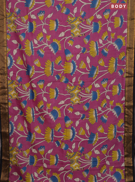 Kalamkari semi silk saree mauve pink and black with allover prints and zari woven border