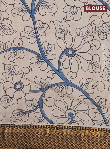 Kalamkari semi silk saree mauve pink and black with allover prints and zari woven border