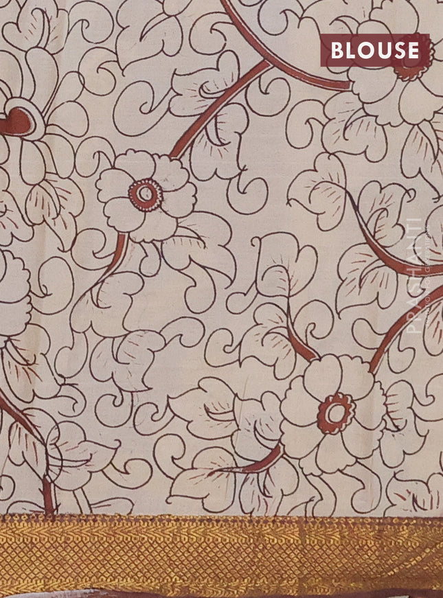 Kalamkari semi silk saree beige and brown with allover prints and zari woven border