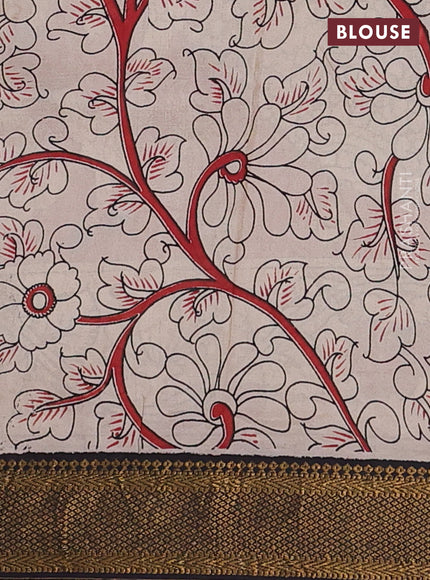 Kalamkari semi silk saree maroon and black with allover prints and zari woven border