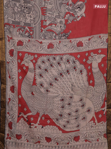 Kalamkari semi silk saree maroon and black with allover prints and zari woven border