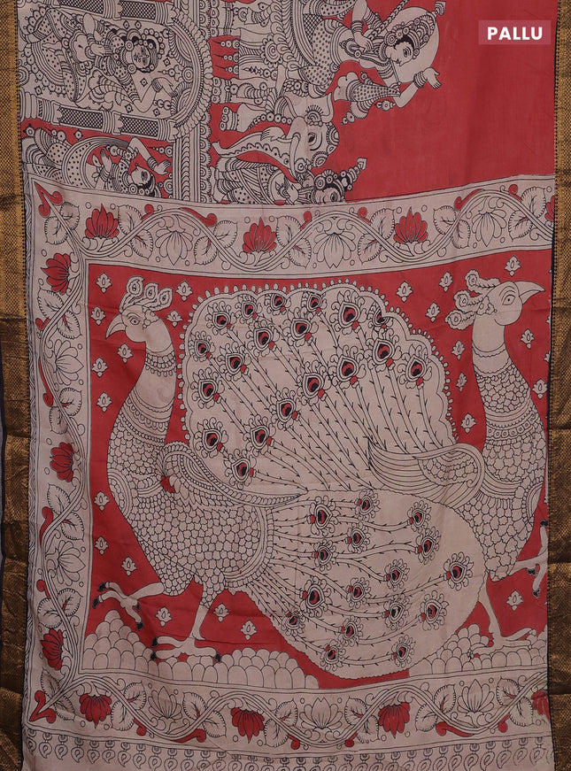 Kalamkari semi silk saree maroon and black with allover prints and zari woven border