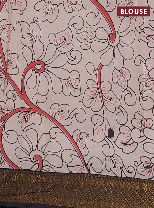 Kalamkari semi silk saree maroon and black with allover prints and zari woven border