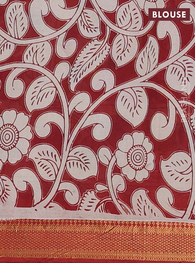 Kalamkari semi silk saree beige and maroon with allover prints and zari woven border