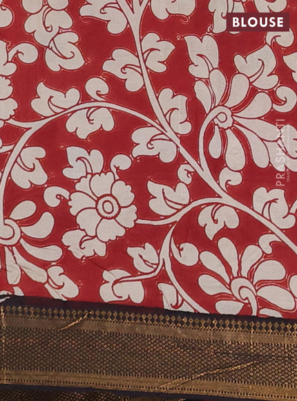 Kalamkari semi silk saree beige and black with allover prints and zari woven border