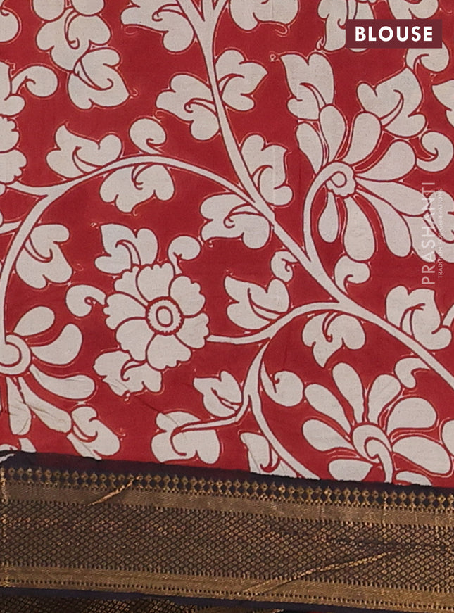 Kalamkari semi silk saree beige and black with allover prints and zari woven border