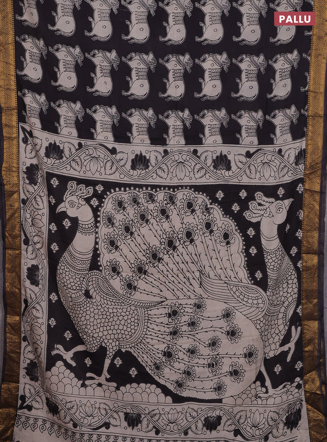 Kalamkari semi silk saree black with butta prints and zari woven border