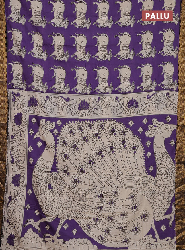 Kalamkari semi silk saree violet and black with butta prints and zari woven border