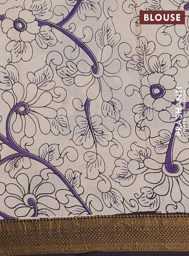Kalamkari semi silk saree violet and black with butta prints and zari woven border