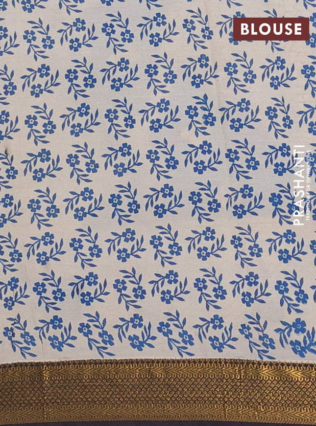 Kalamkari semi silk saree cs blue and black with butta prints and zari woven border